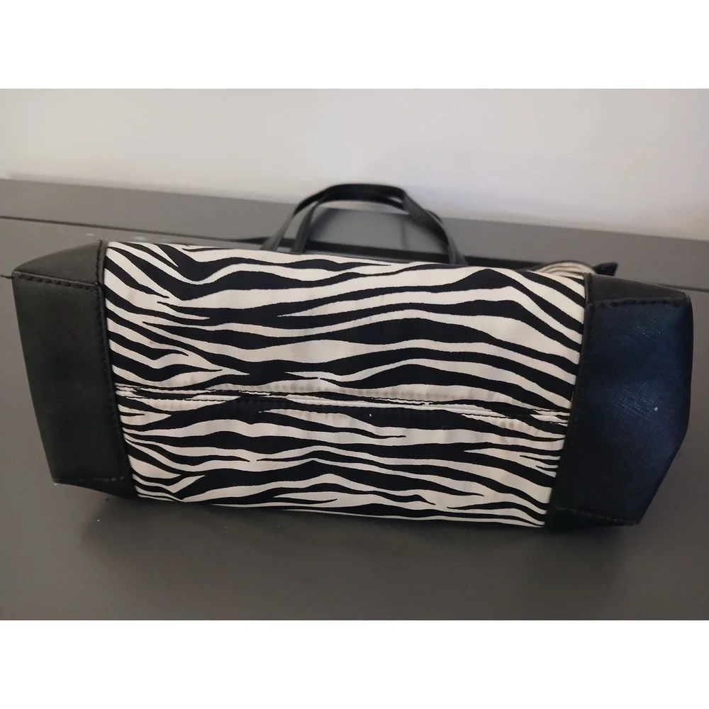 Michael Kors Zebra Print Small Tote Bag Black Cream Canvas Leather Purse
